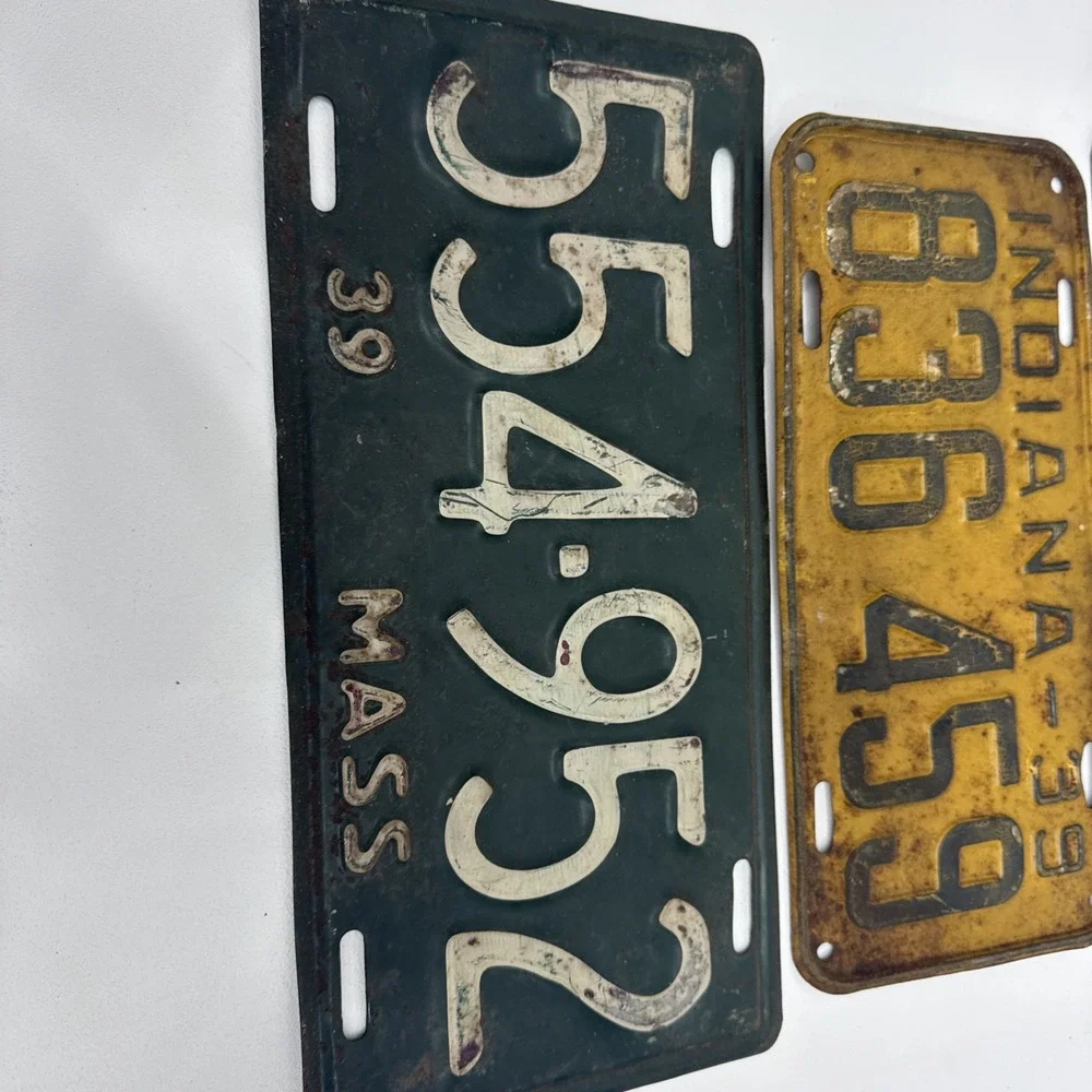 Vintage 1936 Michigan, 1939 Indiana And 1939 Massachusetts License Plates